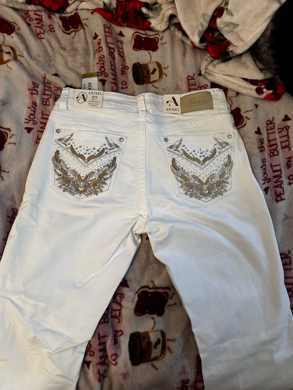 Angel White Flare Jeans with Silver & Gold Embellished Back Pockets